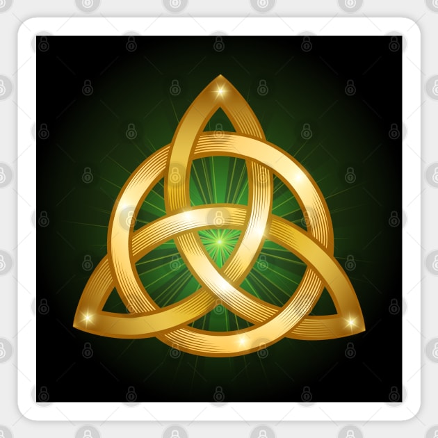 Celtic Trinity Golden Knot on black Background Sticker by devaleta